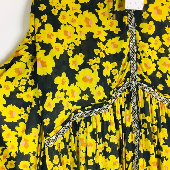Free People Yellow Floral Tunic Dress Sz S NWT - Picture 8 of 13